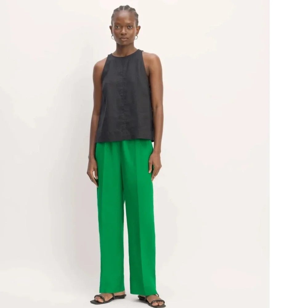 Everlane The Linen Easy Pant Green 100% European Flax Elastic Waist Small